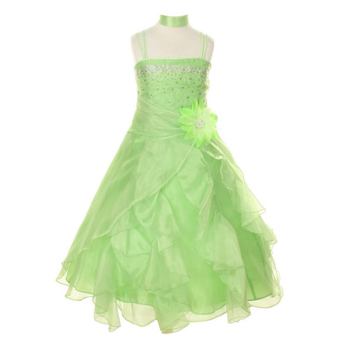 Cinderella Couture Little Girls Lime Crystal Organza Cascade Ruffle Dress 2-6 - SophiasStyle.com